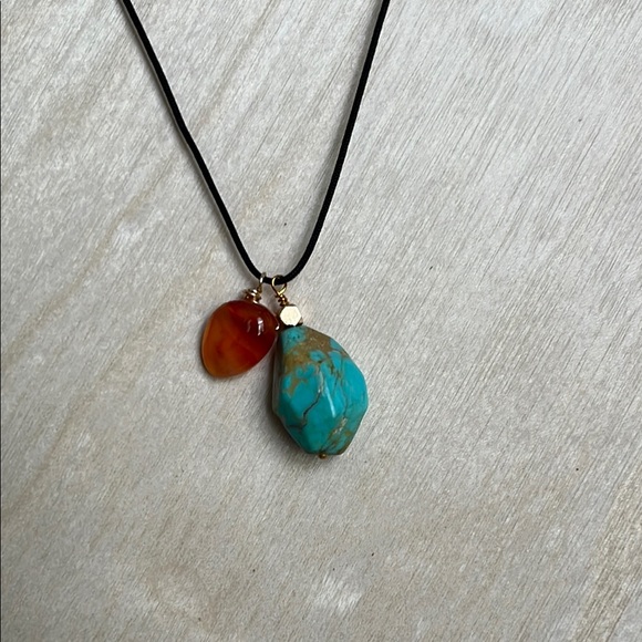 Turquoise and Coraline Pendant Necklace - Picture 3 of 6
